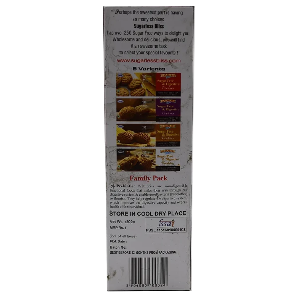 Sugarless Bliss Sugar Free & Digestive Cookies - Chocolate & Blackcurrants, 200 g Carton-2.webp